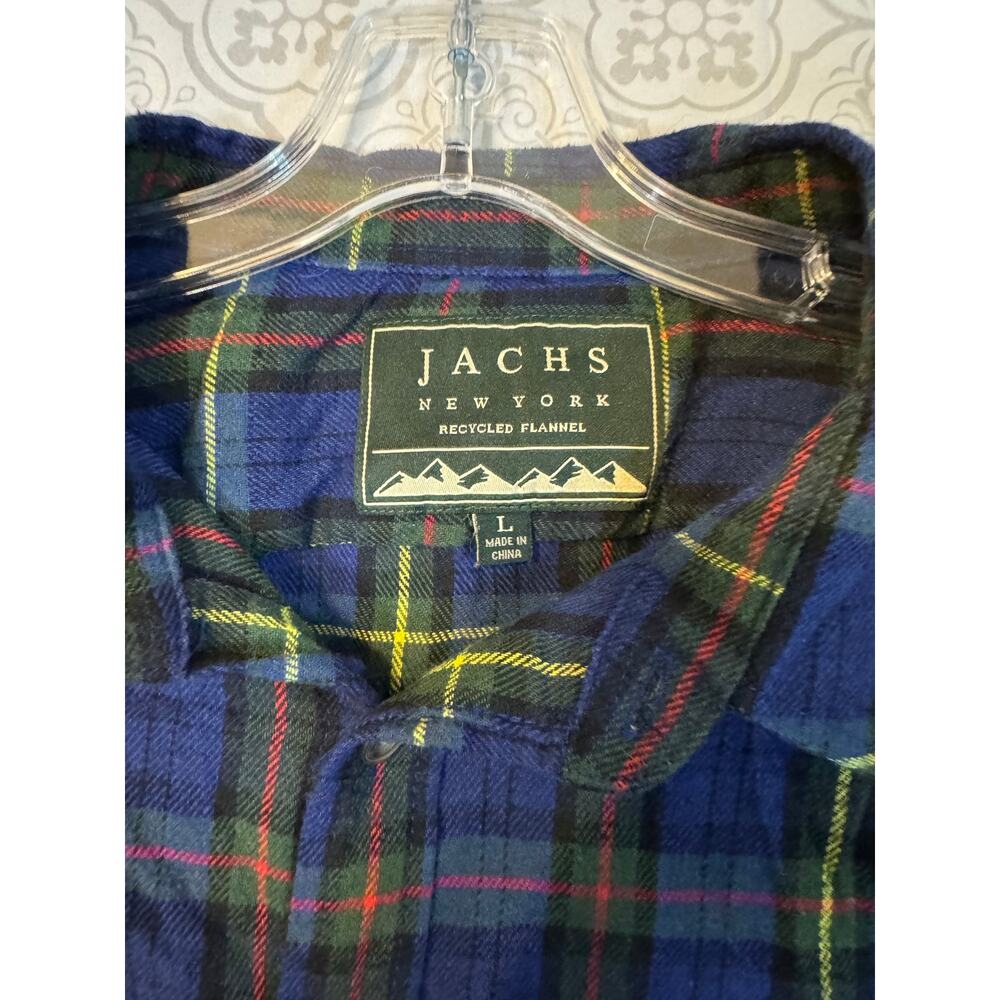 Jachs New York Men's Recycled Flannel Blue/Green Shirt Large Gorpcore Classic - Picture 7 of 12